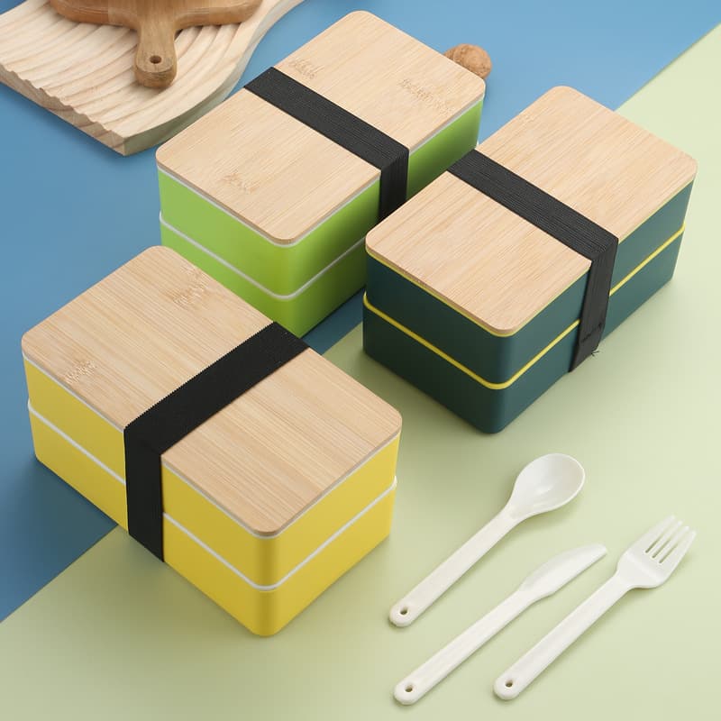 Sealed Bento Box for Office Workers Student Lunch Box Microwave Safe Divided Double-Layer Lunch Box with Bamboo Lid Food Storage Container