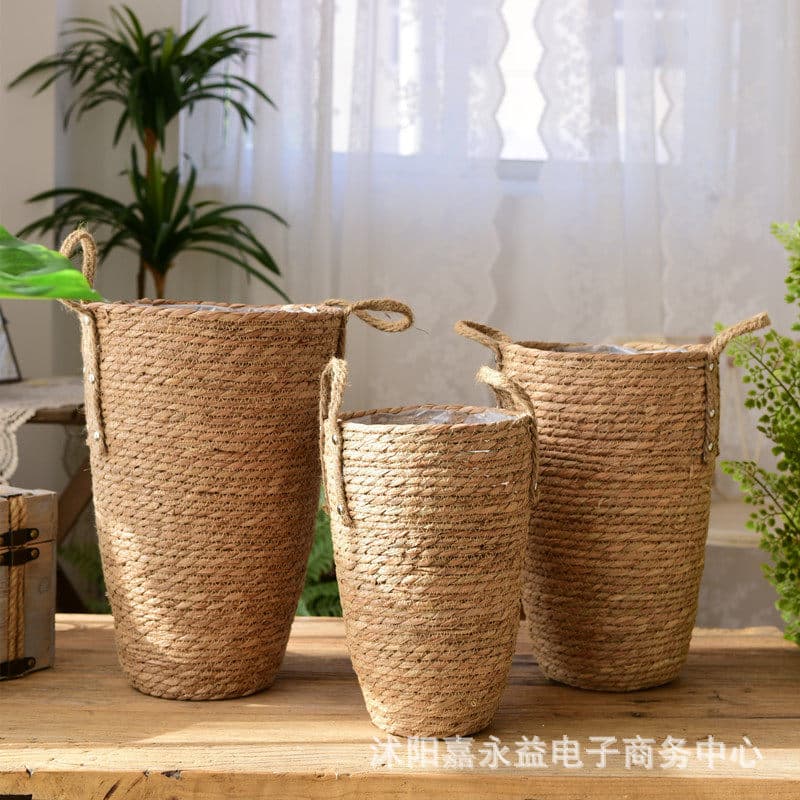 Nordic Grass Woven Flower Basket Large Vase Decoration Living Room Flower Arrangement Baby's Breath Dried Flowers Modern Simple Rattan Woven Flower Pot