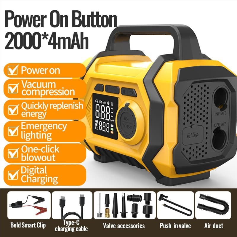 Car emergency starting power supply, large-capacity car ignition, vacuum cleaner, air pump all-in-one emergency ignition power bank