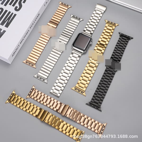 Compatible with Apple Watch three-bead stainless steel bamboo segment strap, smartwatch factory-supplied strap with Huawei buckle.