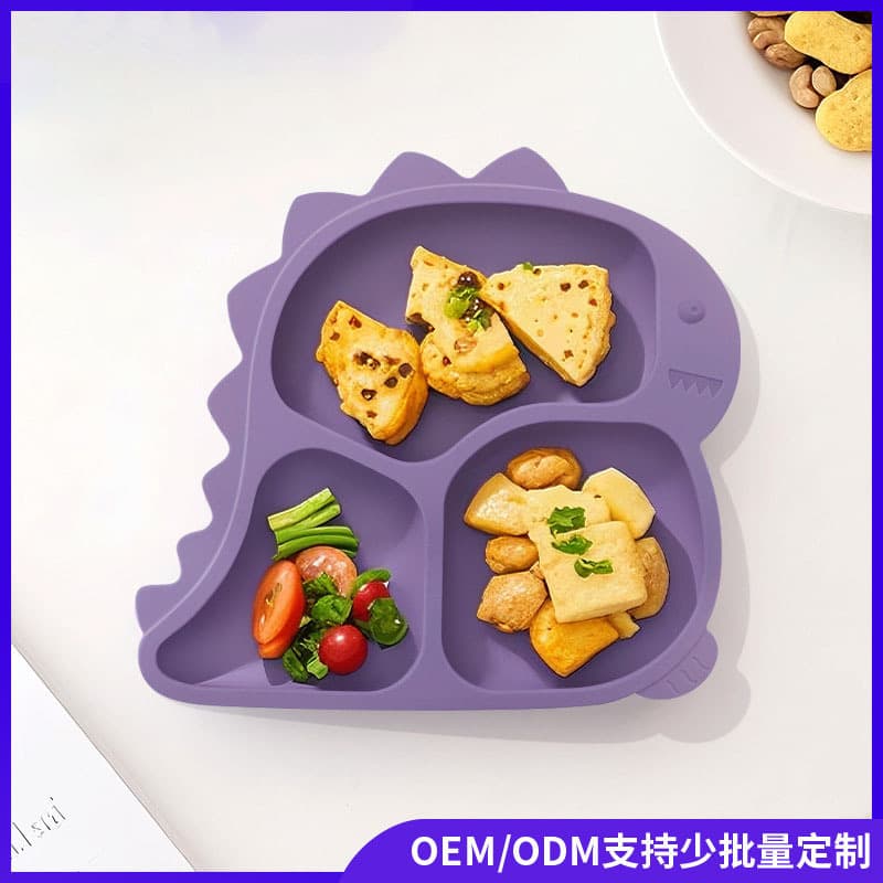 Food-Grade Baby Dinosaur Silicone Plate, Toddler Cartoon Dinosaur Training Divided Feeding Bowl, Kids Tableware