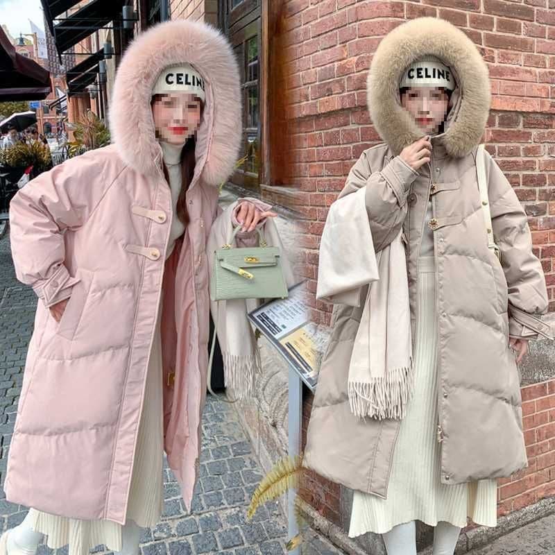 Plus Size Women's Down Jacket with Genuine Fox Fur, Mid-Length, Korean Style, Maternity Coat