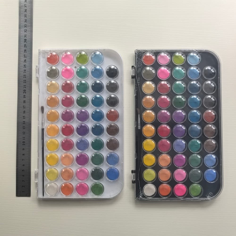 Gouache Paint Set for Children Beginners, Cake Plastic Box Pigments with Brush, 48 Colors Solid Watercolor
