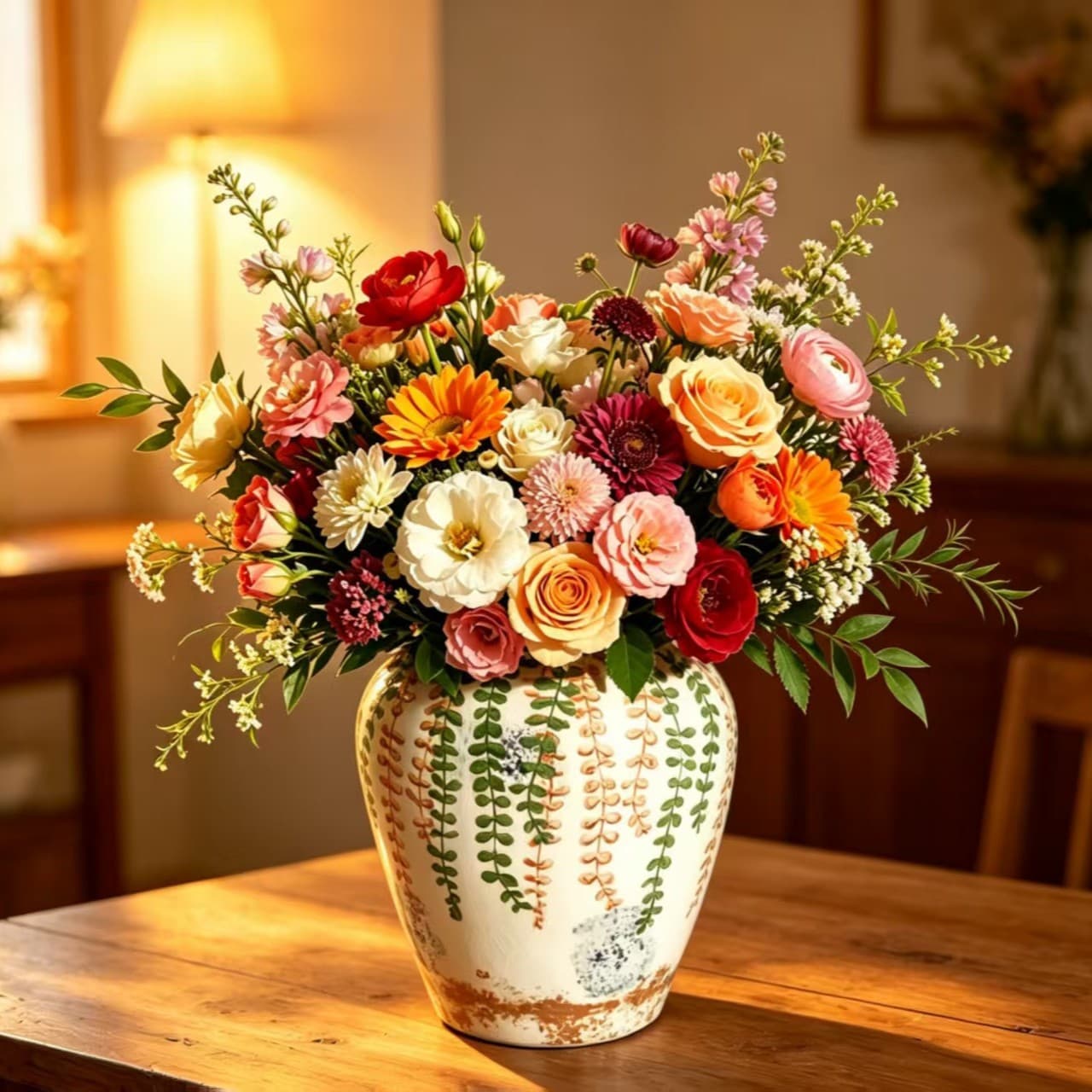 European-style high-end living room mood-stabilizing light luxury ceramic vase white flower arrangement hydroponic retro decoration fresh flowers