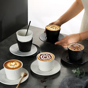 Retro Stone Grain Cup Ins High Appearance Coffee Cup and Saucer Set Ceramic Cup Afternoon Tea Latte Art Latte Cappuccino