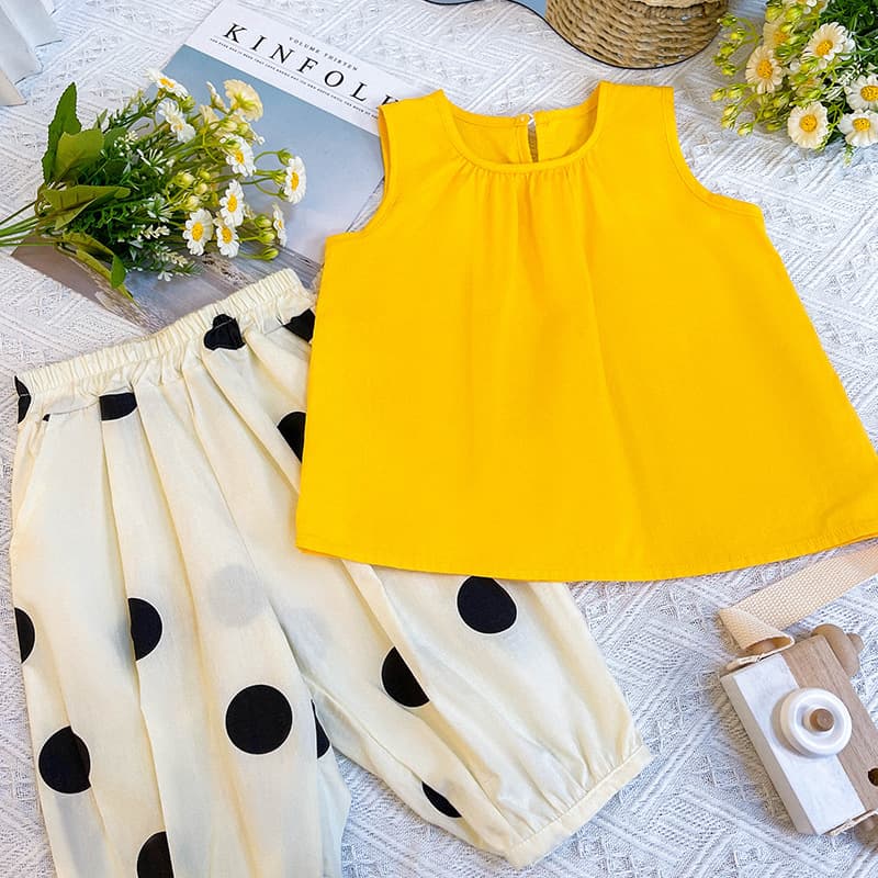 Girl Korean Vest Set Summer New Baby Stylish Sleeveless Top Casual Polka Dot Pants Single Top