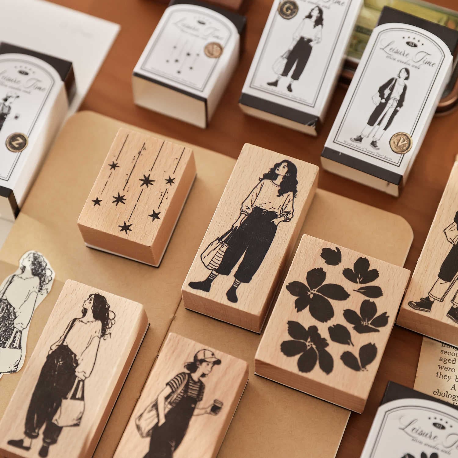 Leisure Time Wooden Stamp: People Flow, Meteor, Branch, Fireworks Pattern Decorative Handbook DIY Printing