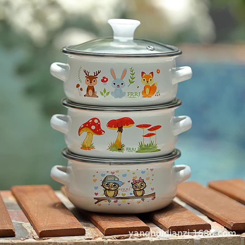 Mini Enamel Pot Thickened Enamel Pot Soup Pot Stew Pot Double Ear Noodle Pot Milk Heating Pot Baby Food Pot