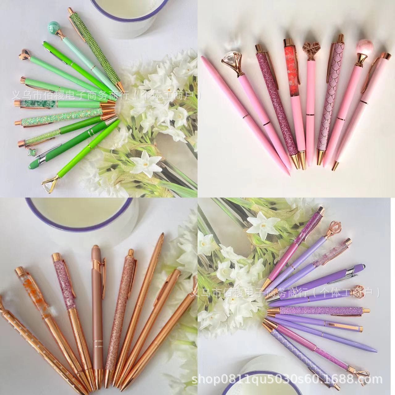 10 pieces rhinestone pen ballpoint pen set Funny pens rose gold pink purple green girly ballpoint