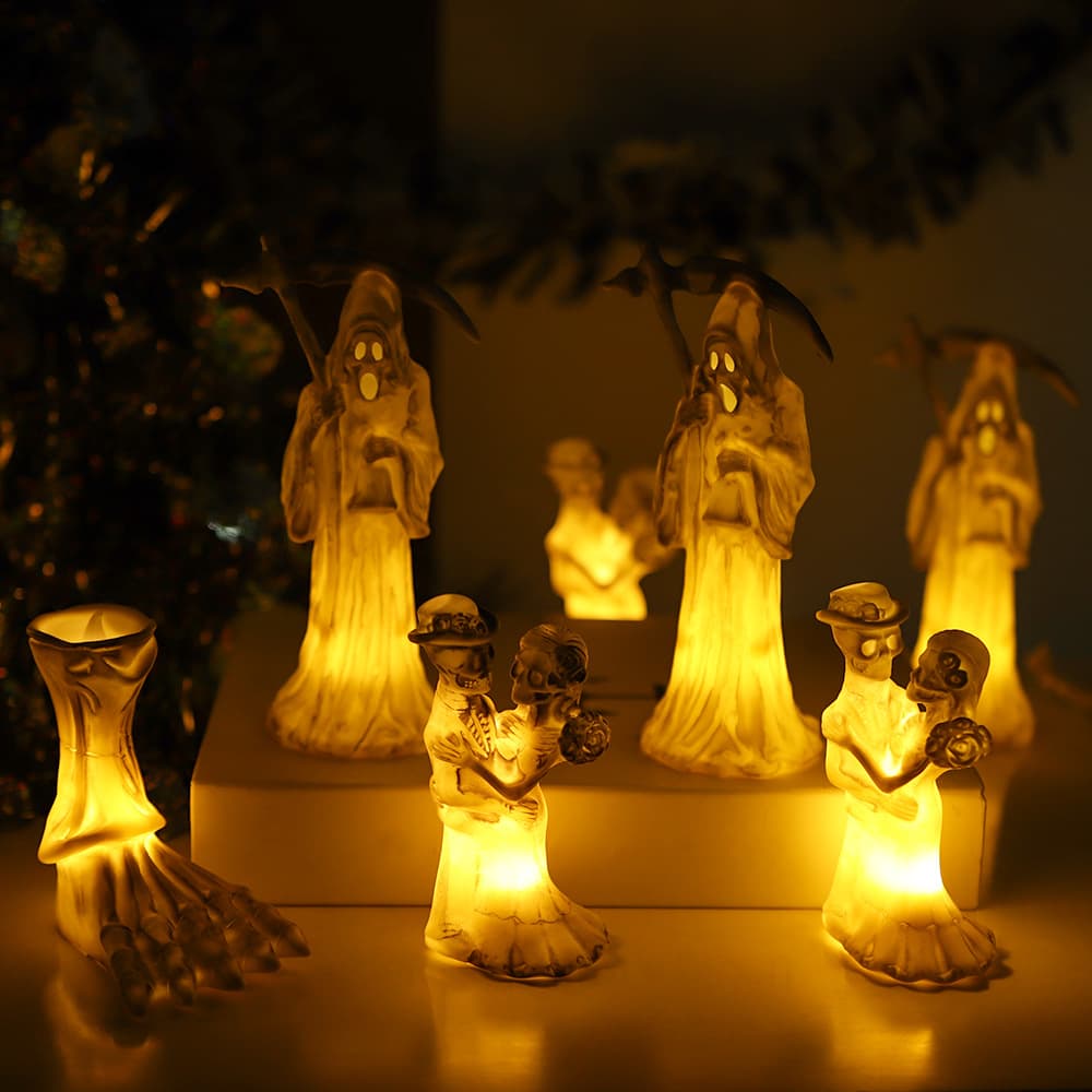 Halloween Candle Light Grim Reaper Skeleton Scythe Candle Light Enamel Pumpkin Light Prop Electronic Candle Decoration Wholesale