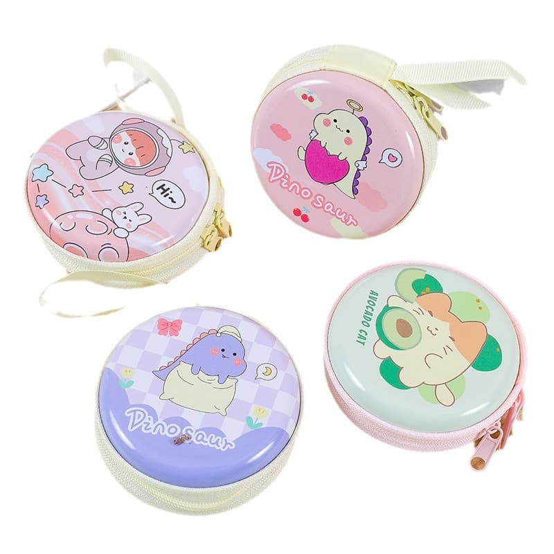 Kids Creative Cute Tinplate Coin Purse Cartoon Coin Pouch Earphone Cable Round Zipper Storage Bag Small Gift