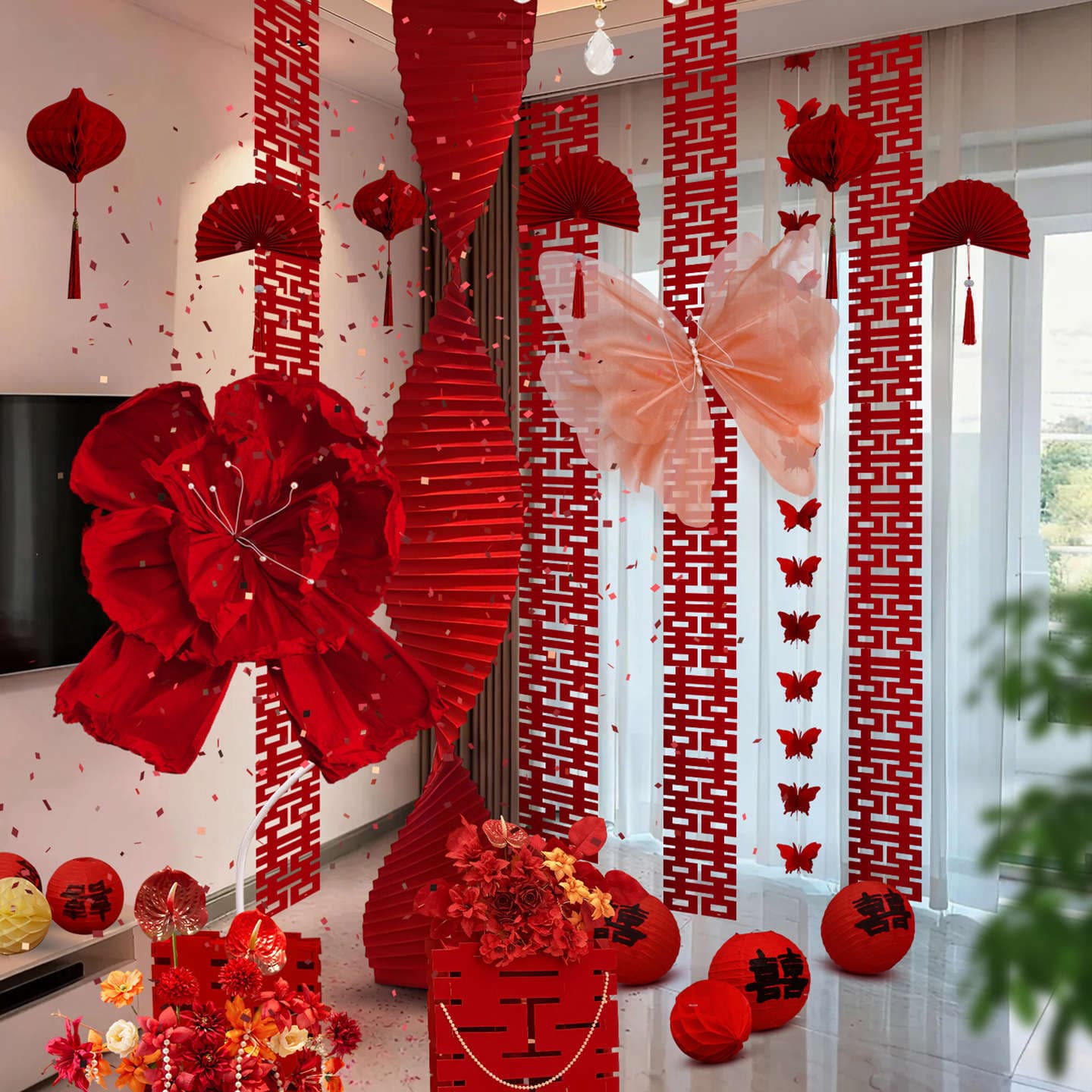 Wedding room layout set wedding decoration wedding man and woman bedroom new house living room origami flower room complete set