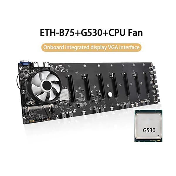 1Set Black Pcb+Metal Eth-B75 Mining Motherboard Graphics Card Spacing 65mm with G530Cpu Fan Dd