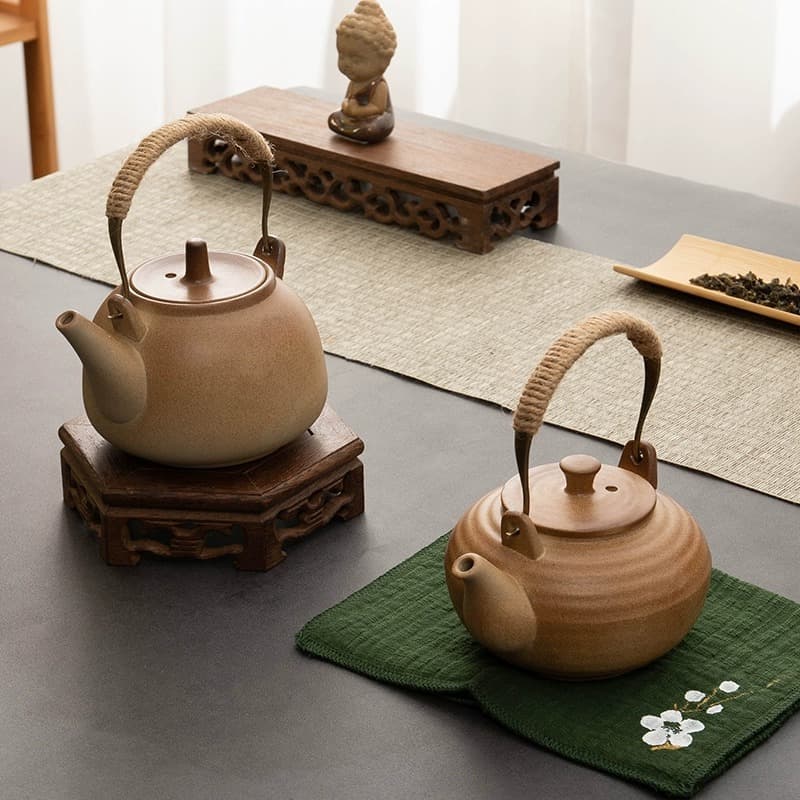 Hearthside Tea Pot, Wood-Fired Lift-Handle Pumpkin Pot, Chinese Retro Warm Tea Pot for Outdoor Camping and Flower Tea