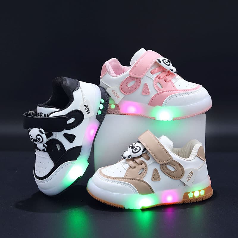 Children's Low-Top Skate Shoes, Casual Sneakers for Boys and Girls, White Shoes with Lights, Cartoon Skate Shoes