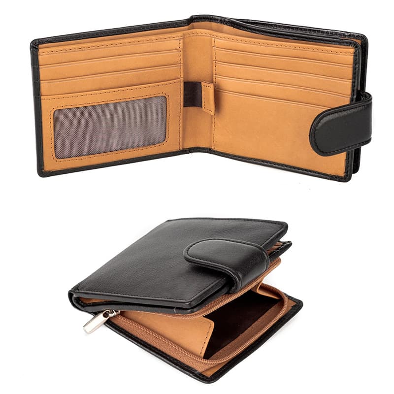 European and American popular genuine leather wallet with multiple card slots, anti-theft brushed cowhide wallet, men's zipper, large change slot, men's wallet
