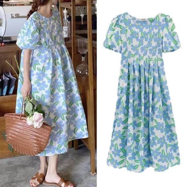 Summer Maternity Dress, Korean Style Loose Fashionable Mom French Printed Doll Dress for Pregnant Women, Summer Outing