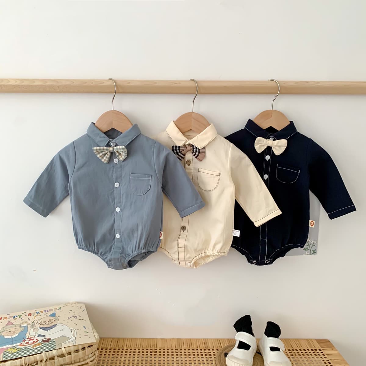 2025 Baby Romper for Boys - Stylish Gentleman Bowtie Bodysuit for 100-Day and Birthday Party, Crawling Outfit Shirt
