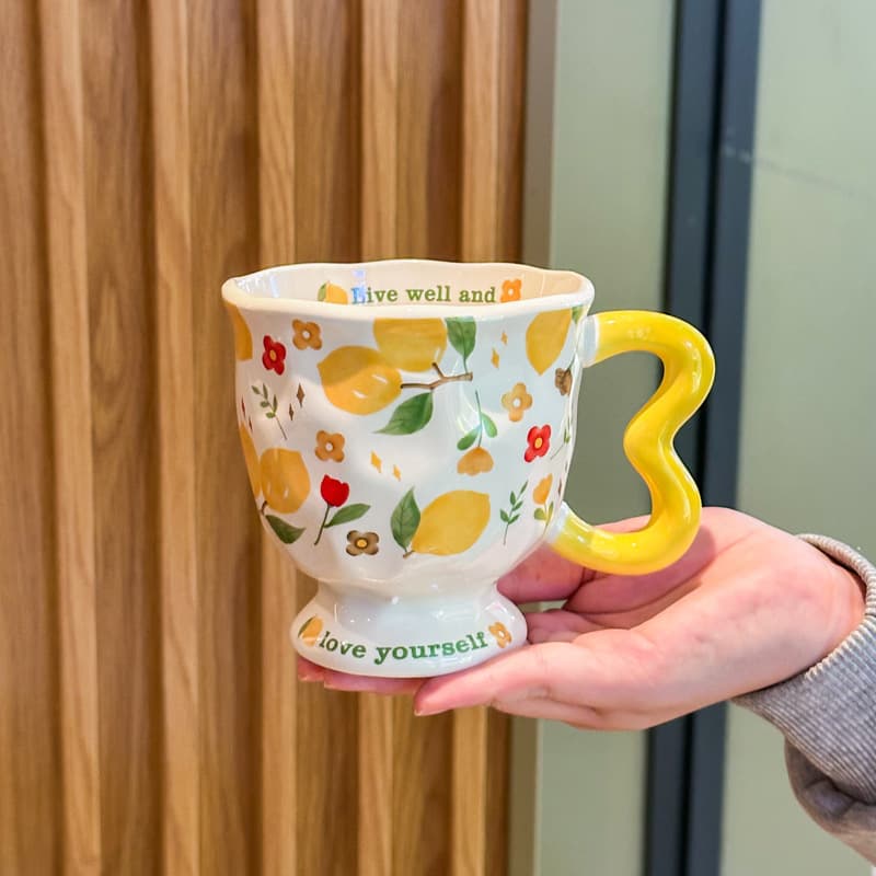 High-Quality Ceramic Mug with Lid and Spoon, Cute Fruit Design for Women, Office Coffee Cup, Birthday Gift