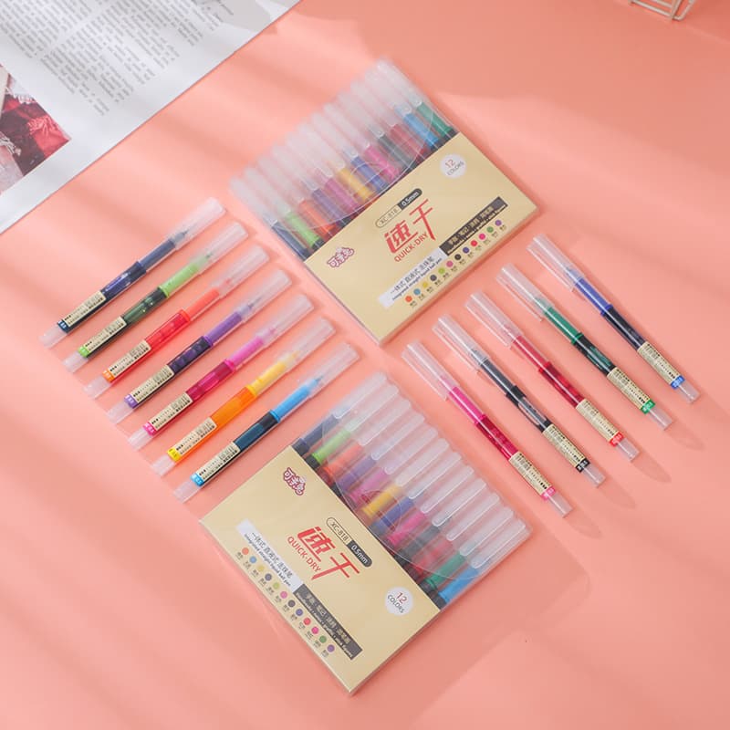 12-color boxed color pens, straight liquid roller ball pens, high-value quick-drying pens, gel pens, water pens, color pens, creative stationery