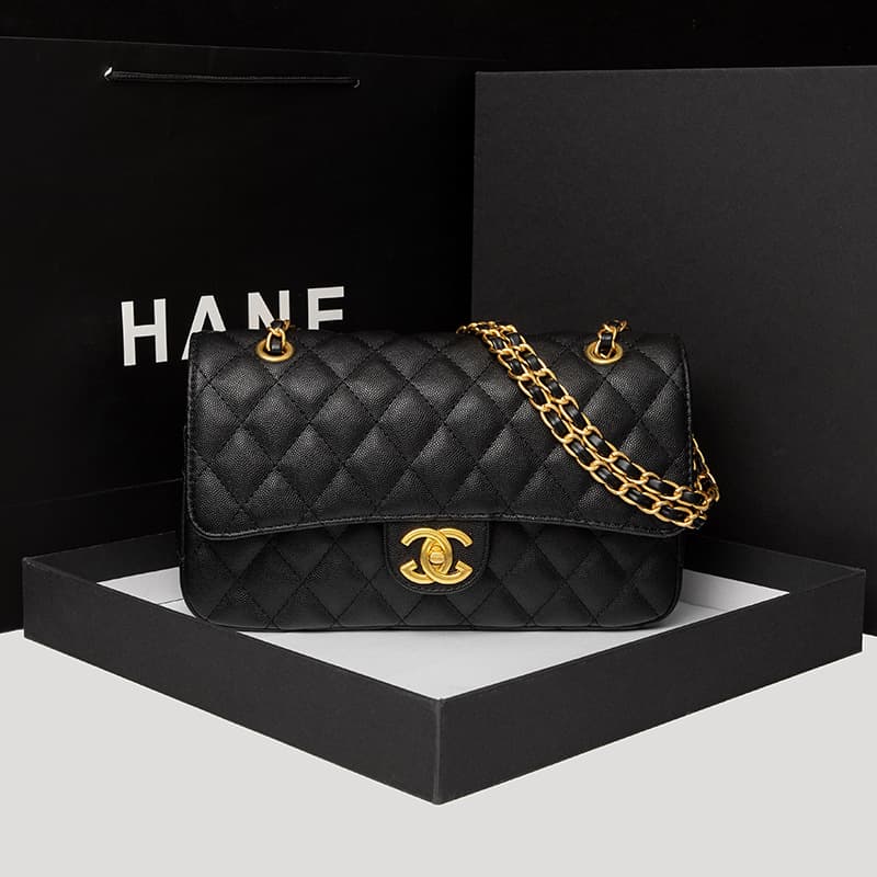 Caviar Chanel Style Bag Fashion CF Messenger Bag Rhombus Chain Bag High-Grade Medium Genuine Leather Double Cover Bag