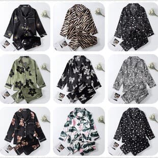 Factory Direct Supply Export Silk-like Pajamas Women Plus Size M-8XL Loose Fit Cardigan Pajamas Homewear
