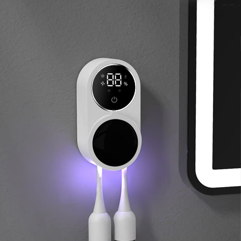 2025 Double Toothbrush Sterilizer, UV Intelligent Sterilization and Air Drying Wall-Mounted No-Drill Electric Toothbrush Holder