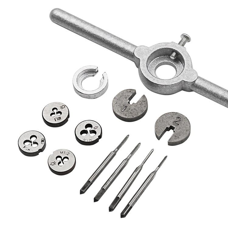 15/10/8-piece mini tap and die sets with metric hand taps and dies