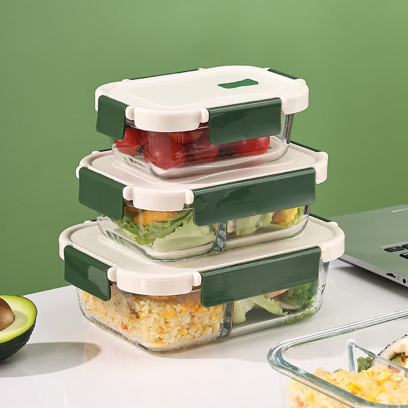 Glass lunch box, glass bowl, transparent microwave rectangular crisper box, high temperature resistant lunch box, household round lunch box
