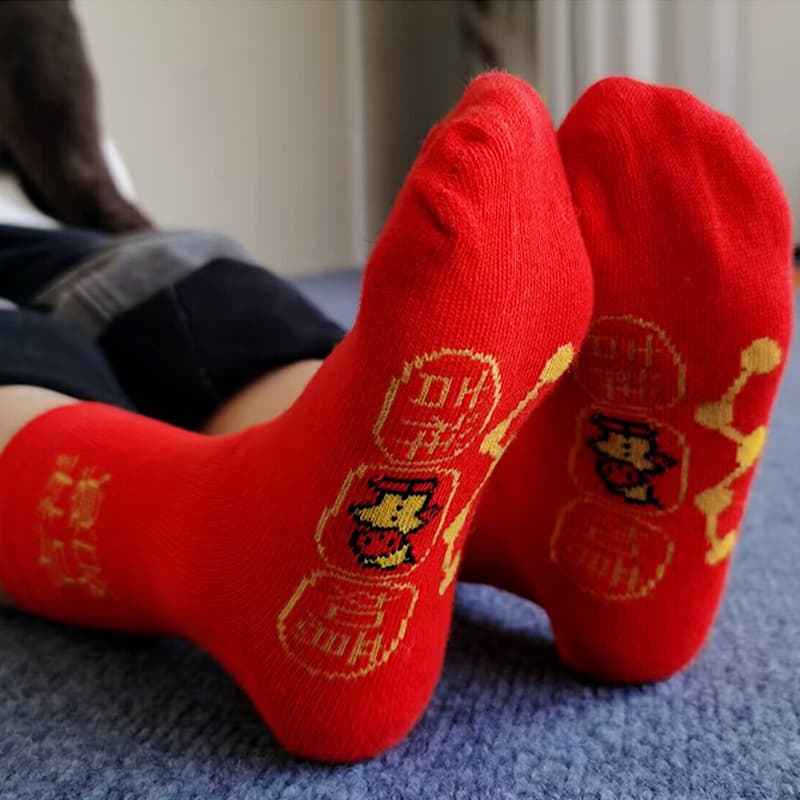 Seven Stars Red Socks for Children Girls Rabbit Year Zodiac Year Stepping on Seven Stars Seven Blessings Lucky Socks Auspicious