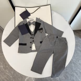 Baby Gentleman Suit Jacket + Shirt + Dress Pants + Tie 4-Piece Set, Gray Handsome Boy High-End Formal Wear Set