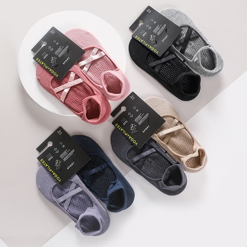 Women's Yoga Pilates Socks 2-Pack Breathable Moisture-Wicking Cotton Non-Slip Home Floor Socks Dance Socks
