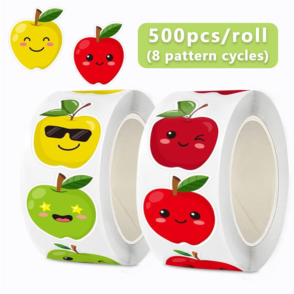 500 stickers/roll Apple Stickers School Teacher Classroom Reward Apple DIY Decoration PVC Self-Adhesive Stickers