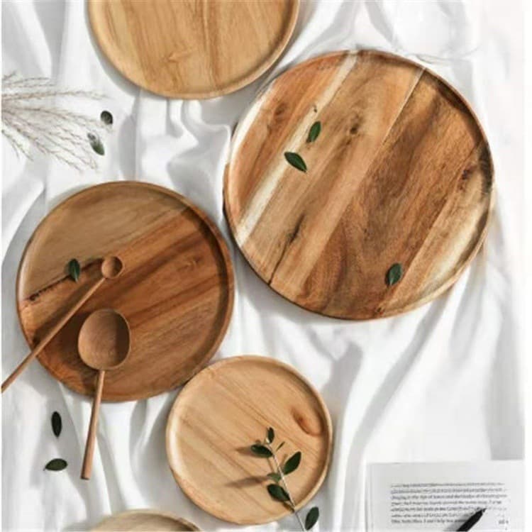 Japanese Wooden Tray Household Tea Tray Simple Round Insulated Tray Snack Tray Dessert Tray Bread Fruit Tray