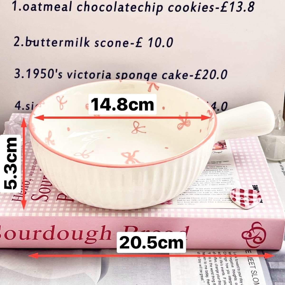 Cute Ins Style Bow Ceramic Handled Bowl Underglaze Rice Bowl Soup Bowl Set High Aesthetic Girl Home Tableware