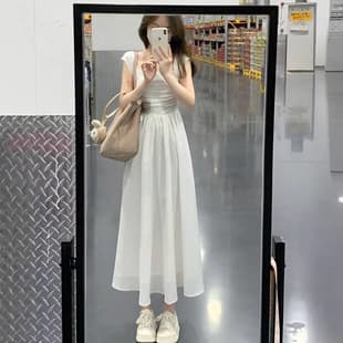 2026 New Summer Collection Tea Dress, French High-End Elegant Waist-Cinching Slimming Long Dress, White First Love Dress