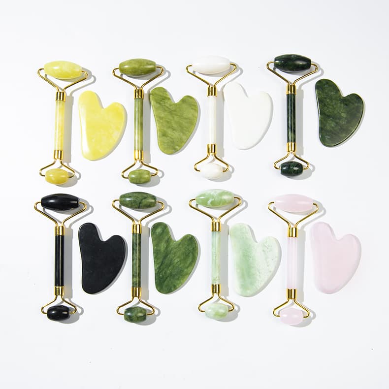Xiuyu Jade Roller Facial Massage Beauty Bar, Jade Roller Face and Eye Massage Tool Set
