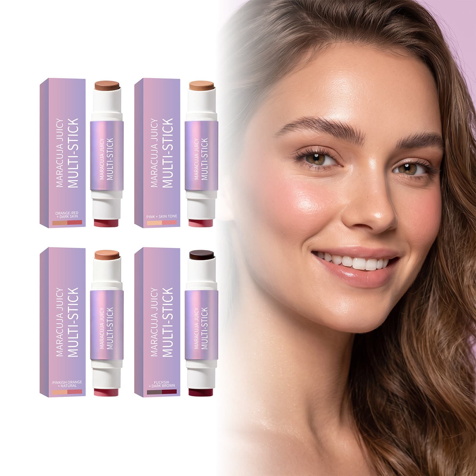 Cross-border 2-in-1 blush and contour stick series, silky-textured, pigmented, mid-face brightening and contouring multi-color makeup stick