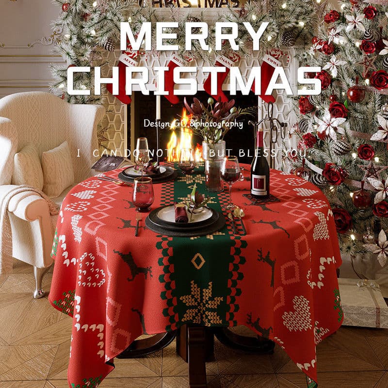 Christmas tablecloth, New Year round tablecloth, high-end Christmas coffee table cloth, Spring Festival dining table cloth