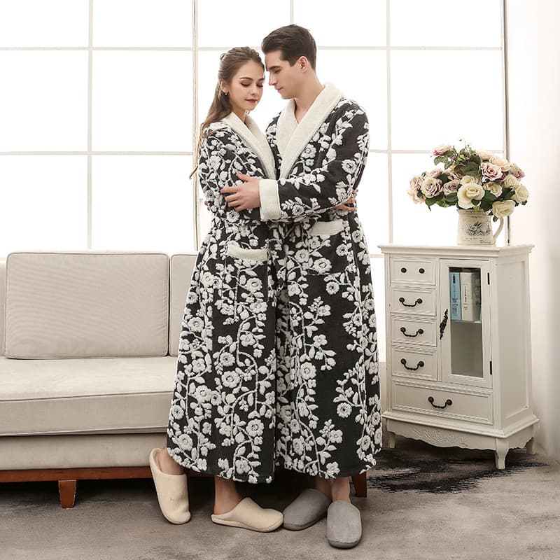 European and American Double-Layer Composite Thickened Nightgown Autumn and Winter Plus Size Jacquard Long Bathrobe Amazon Bestseller Homewear
