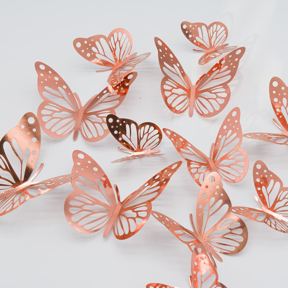 12-Pack 3D Metal Texture Hollow Butterfly Wall Stickers, Cross-Border Trade, 3D Butterfly Home Decoration, Simulation Butterfly Decor