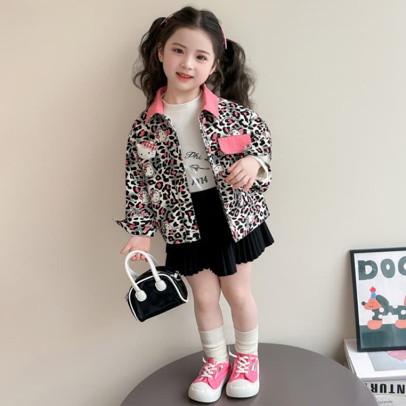 Girls' autumn style leopard print jacket 2026 new children's thin top little girl's spring and autumn fashionable jacket