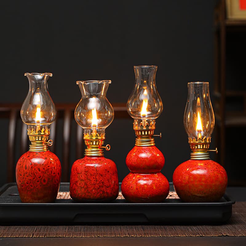 Ceramic Long-Burning Lamp, Tea Room Decor, Household Handmade Creative Bar Buddha Offering Butter Lamp, Camping Atmosphere Light Decoration