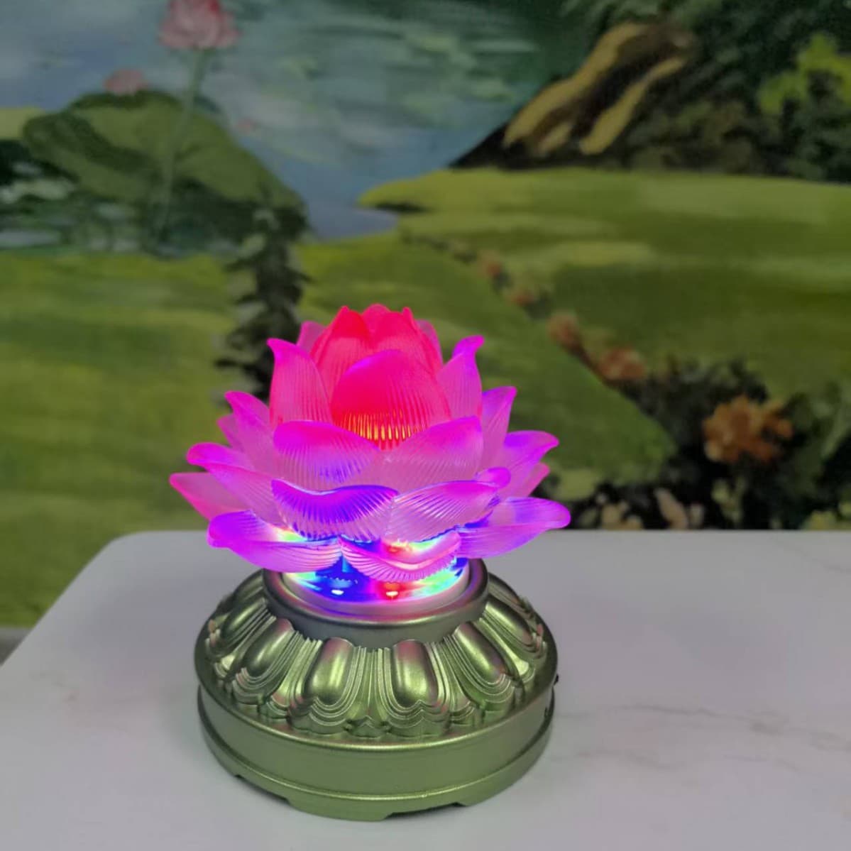 Automatic rotating colorful lotus lamp with Bluetooth speaker TF card playback function glazed light colorful craft lamp ornaments