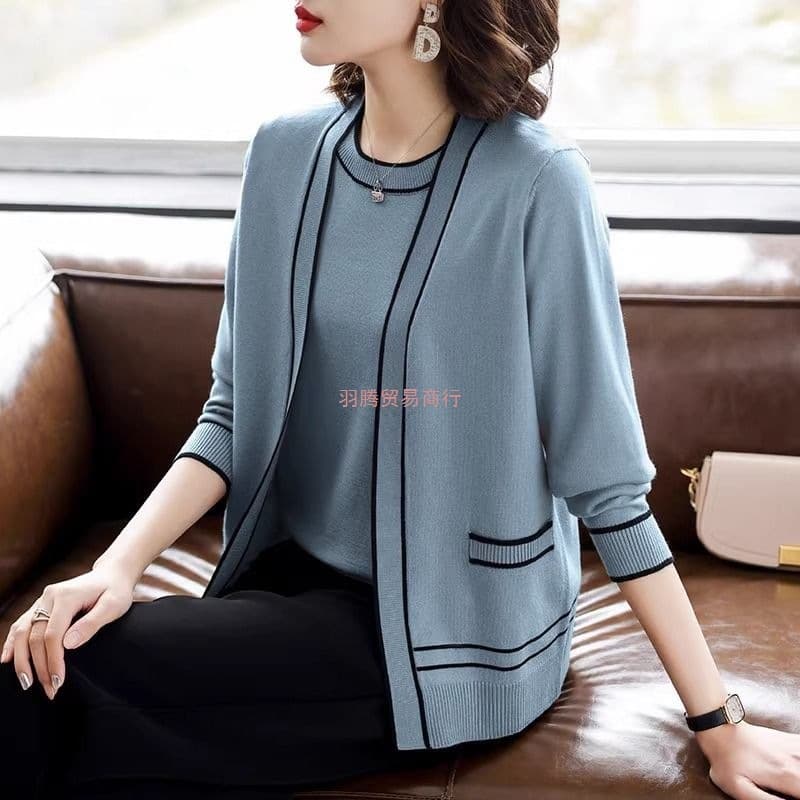 2025 New Style Mom Autumn Knit Cardigan Coat 40s 50s Middle-Aged Women's Clothing Spring/Autumn Top Two-piece Set