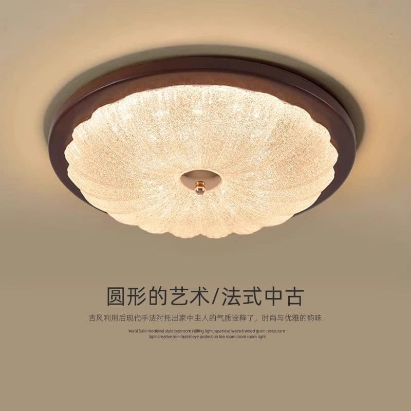 Medieval style bedroom ceiling lamp American retro wabi-sabi style walnut color master bedroom room lamp Zhongshan lighting selection