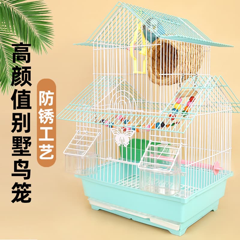 Bird Cage for Parakeets, Budgies, Mynahs, Cockatiels, Lovebirds - Large Luxury Villa Style, Iron Cage for Home Use