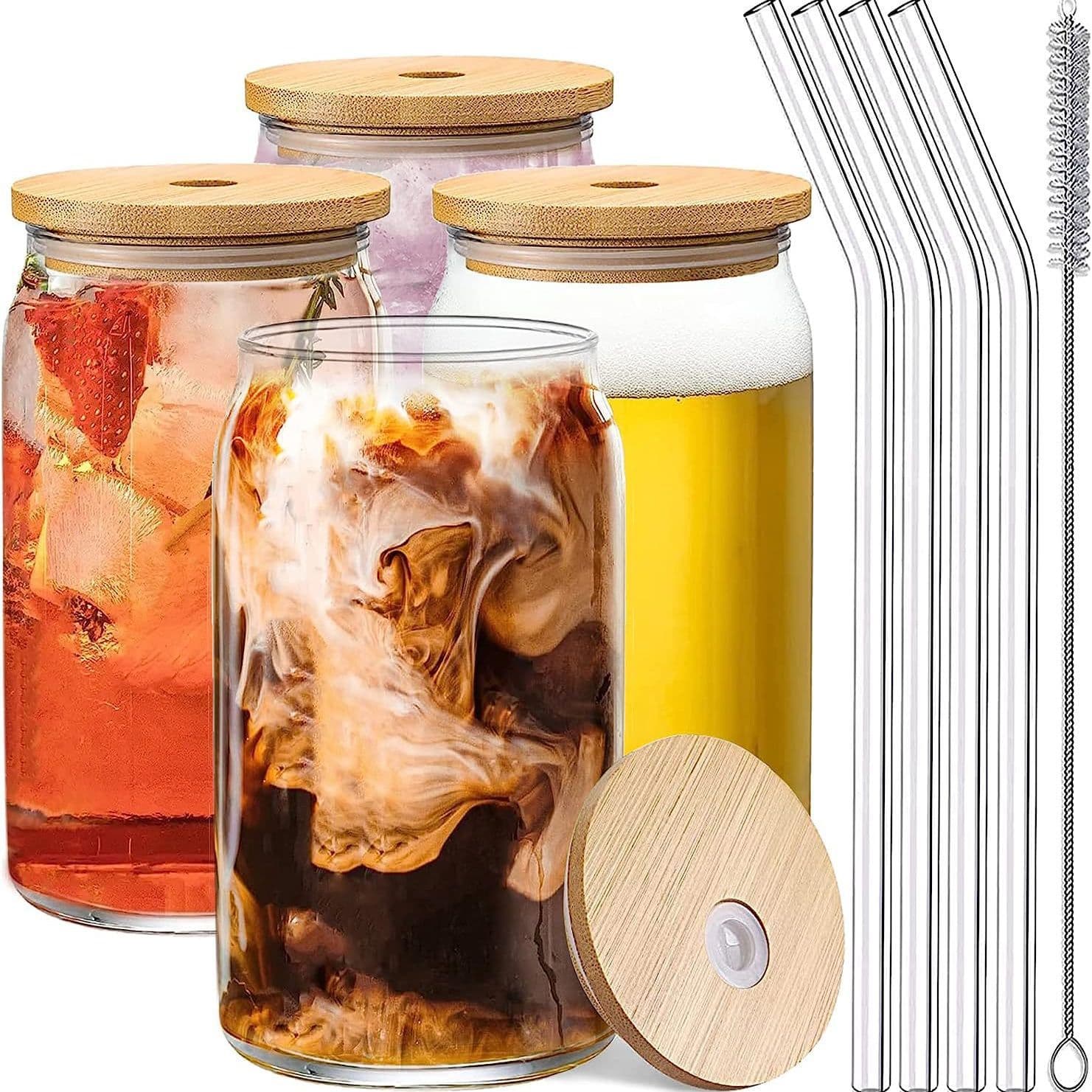 Amazon 16oz High Borosilicate Heat-Resistant Cola Cup Juice Beverage Milk Tea Glass Cup Pull-Tab Design Coffee Cup
