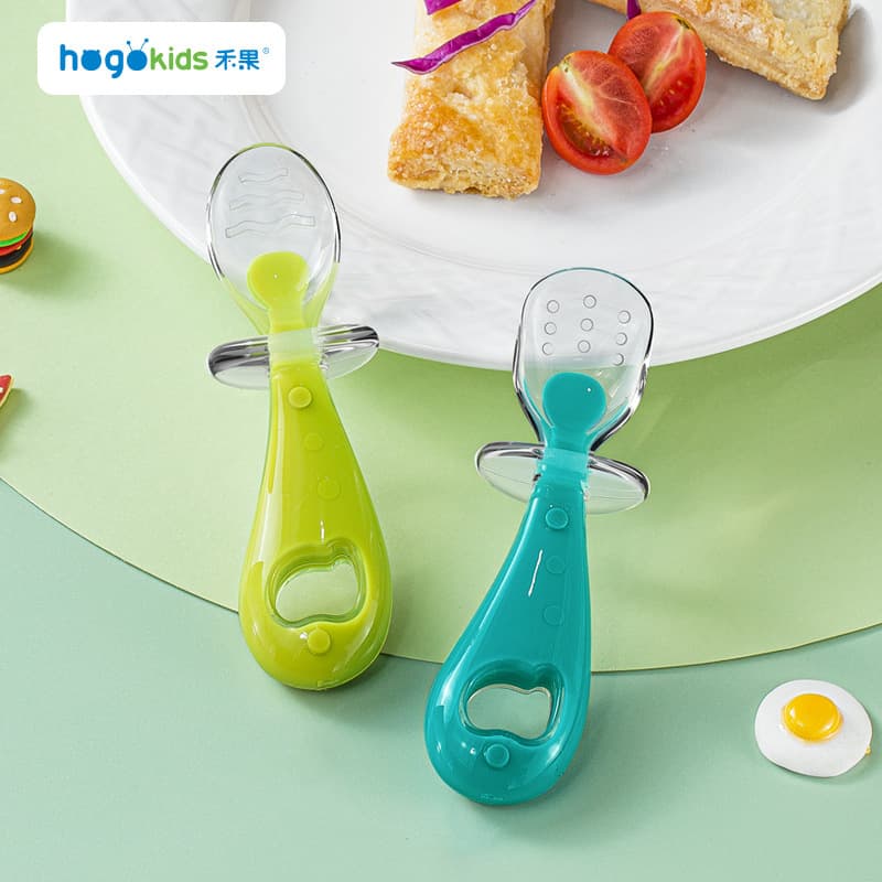 Heguo mother and baby supplies silicone short-handled spoon 1 food supplement spoon 6 baby children's tableware spoon soft head children's spoon set