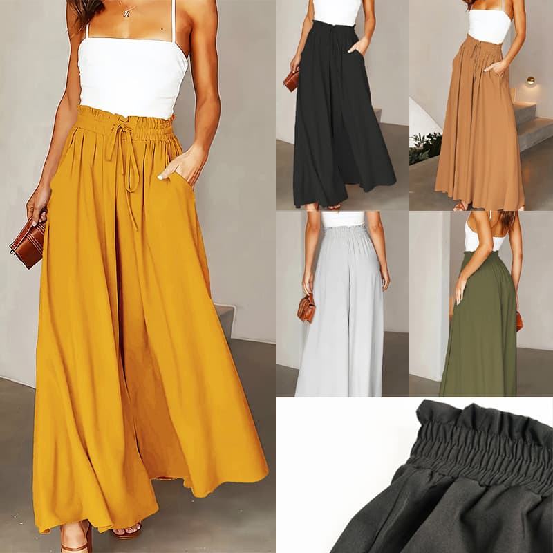 European and American Cross-border Independent Station Casual Pants Solid Color Commuter Fashion Women's Plus Size High Waist Slim Wide Leg Pants